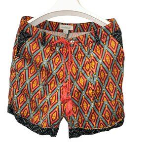 sundance coral turquoise AMAZING IKAT aztec mixed print shorts S